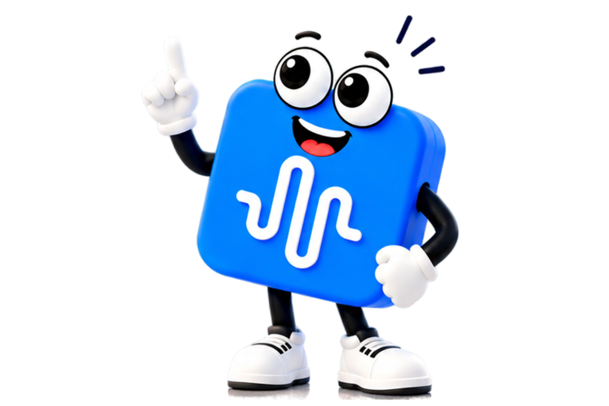 AI VoiceOps friendly blue mascot